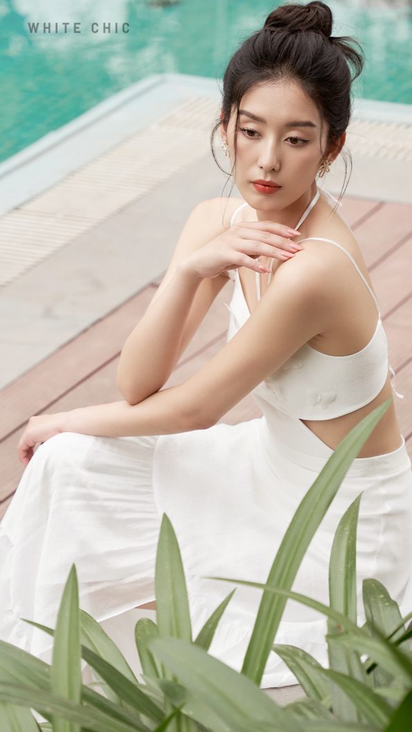 Đầm maxi đan dây lưng Anthea thiết kế cao cấp WHITE CHIC