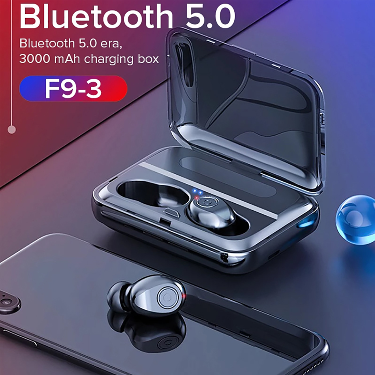 VINETTEAM F9 Tai Nghe Bluetooth V5.0 Không Dây Cảm Ứng Cao Cấp Tích Hợp Sạc Dự Phòng Chống Nước IPX7 Version 2022 - Hàng Chính Hãng