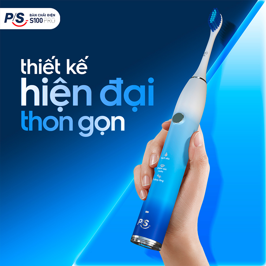 [Coupon giảm 50K]Bàn Chải Điện P/S S100 PRO Trắng Răng Công Nghệ Sóng Âm Xanh Chải Sạch Mảng Bám Tới 10X 1 bộ