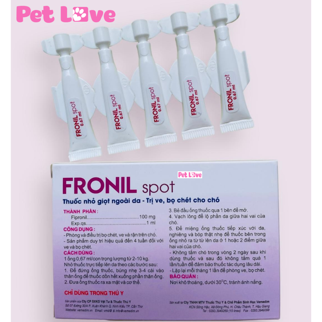 10 hộp Fronil Spot nhỏ gáy diệt ve, bọ chét chó (Vemedim, mẫu mới)