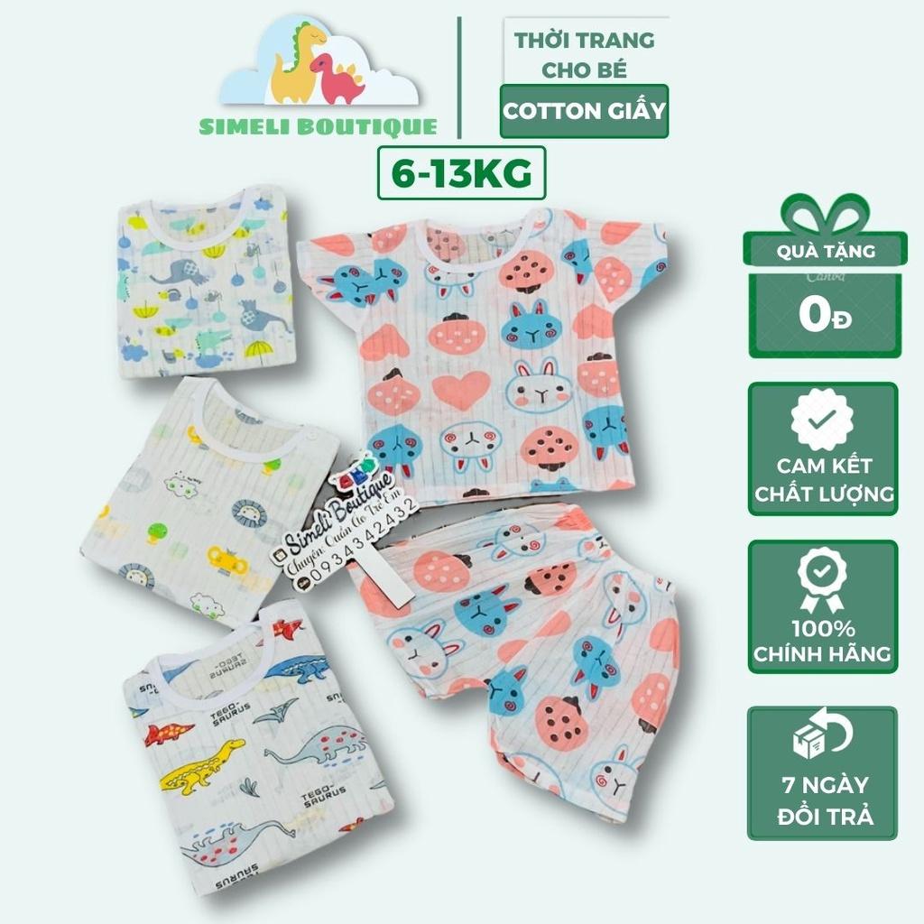 [Ảnh thật] Bộ Cotton Giấy Cộc Tay Loại 1 Cho Bé Trai Bé Gái Từ 6-13kg (QATE025)