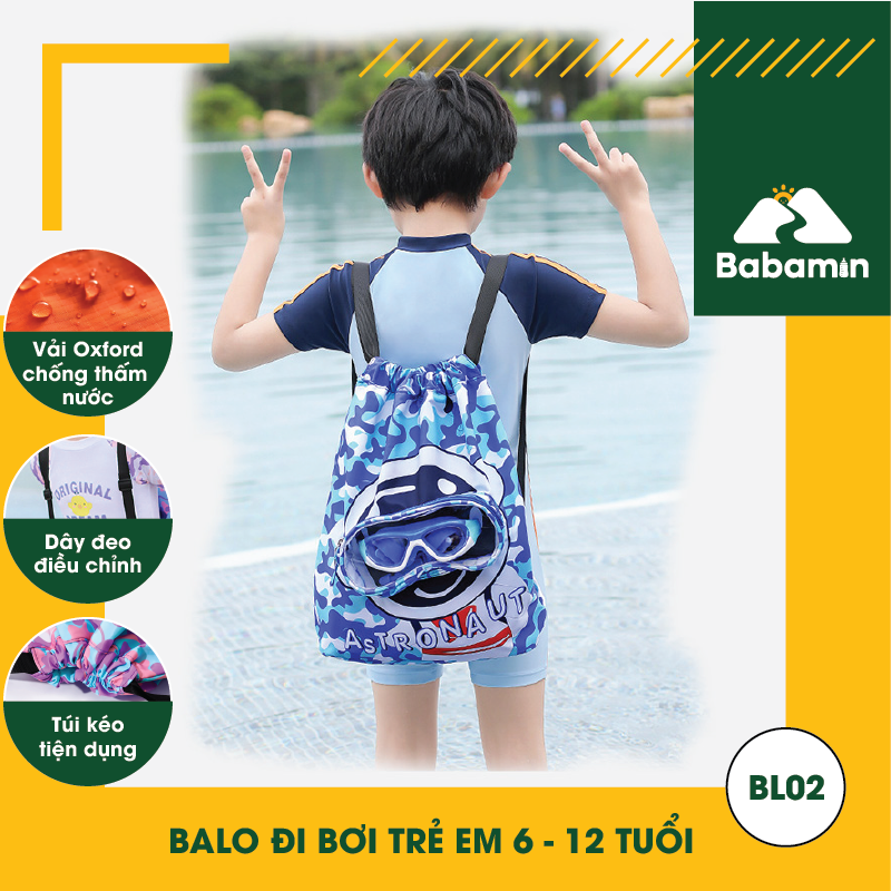 Balo Đi Bơi Trẻ Em 6 - 12 Tuổi Chống Thấm Nước, Babamin - Họa Tiết Hoạt Hình Dễ Thương - BL02