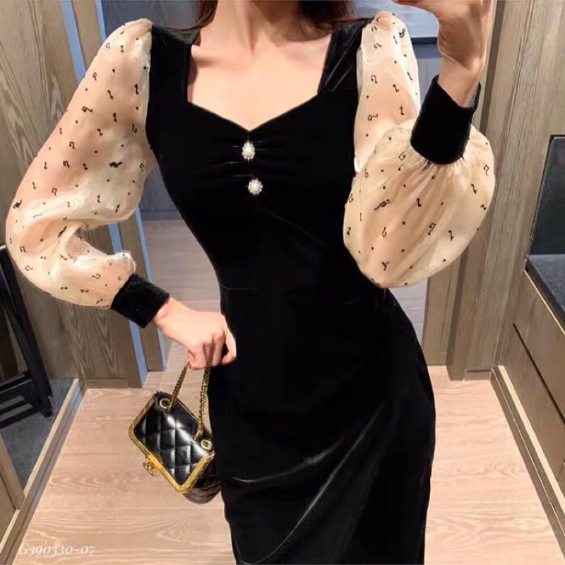 Váy nhung phối tay tơ cho con búKÈM ẢNH THẬT