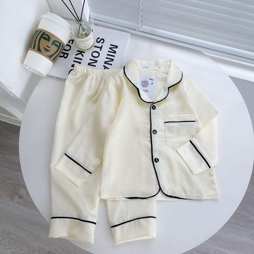 Đồ ngủ Sumokids Pijama trơn dài tay cho bé trai gái chất lụa satin cao cấp trơn mềm mịn mát Từ 7-28kg