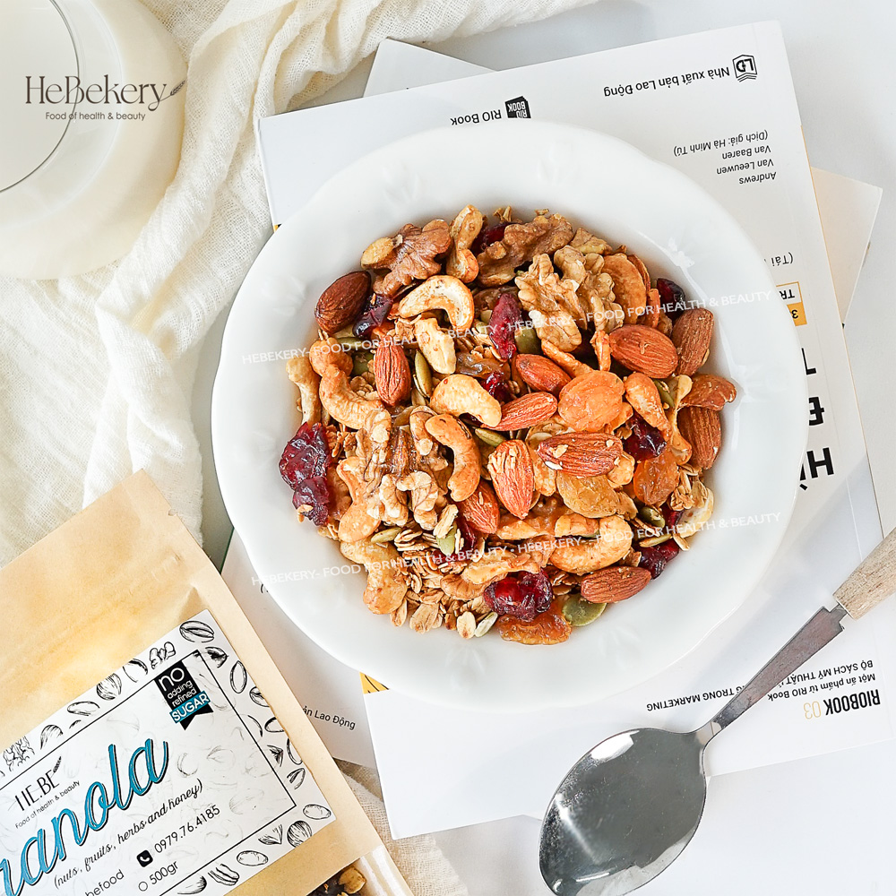Granola KHÔNG NHO Ăn Kiêng HeBe Không Đường, Ngũ Cốc Tự Nhiên