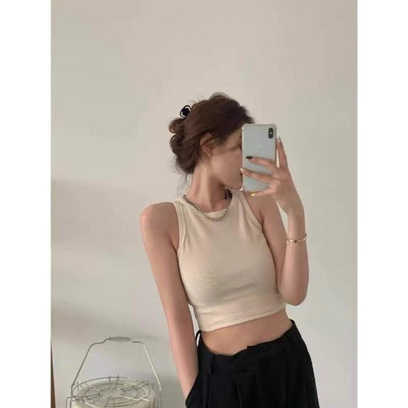 Áo Ba Lỗ Croptop Thun Tăm LINHLA Nữ  Phông body dáng ôm trơn màu ĐEN | TRẮNG | BE Ulzzang