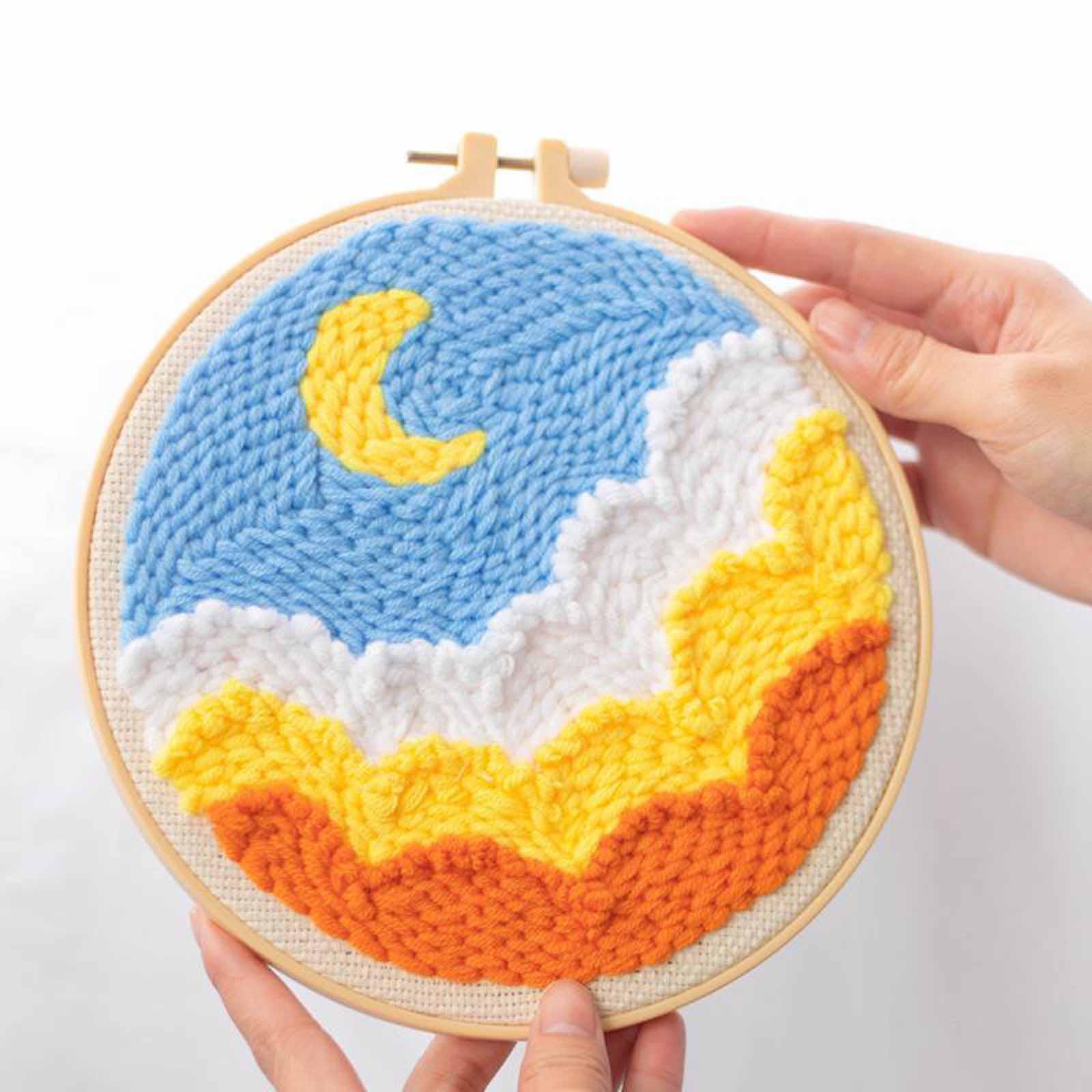 Moon Star Punch Needle Kit Soft Yarn DIY Needlework Embroidery Craft A