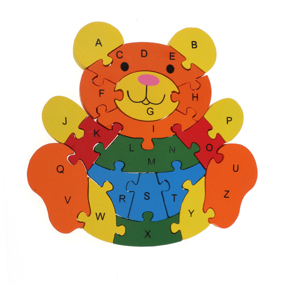 Tranh Ghép Gỗ Cần Cẩu tác dụng 5 trong 1: tư duy lắp ghép, học chữ, học số, học màu, học nhận biết Con gấu