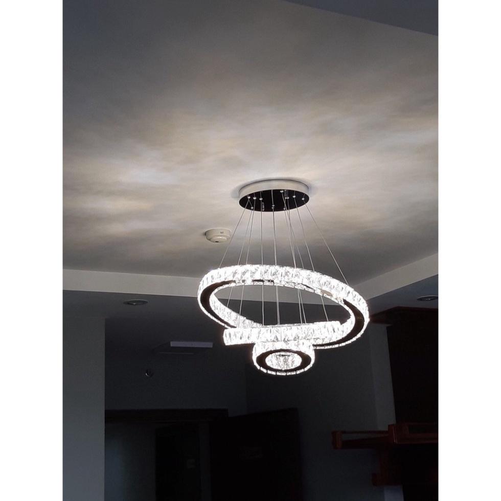 Bộ đèn thả led pha lê 3 vòng 300x500x700(mm) ánh sáng 3 chế độ màu có điều khiển trang trí phòng khách tiền sảnh