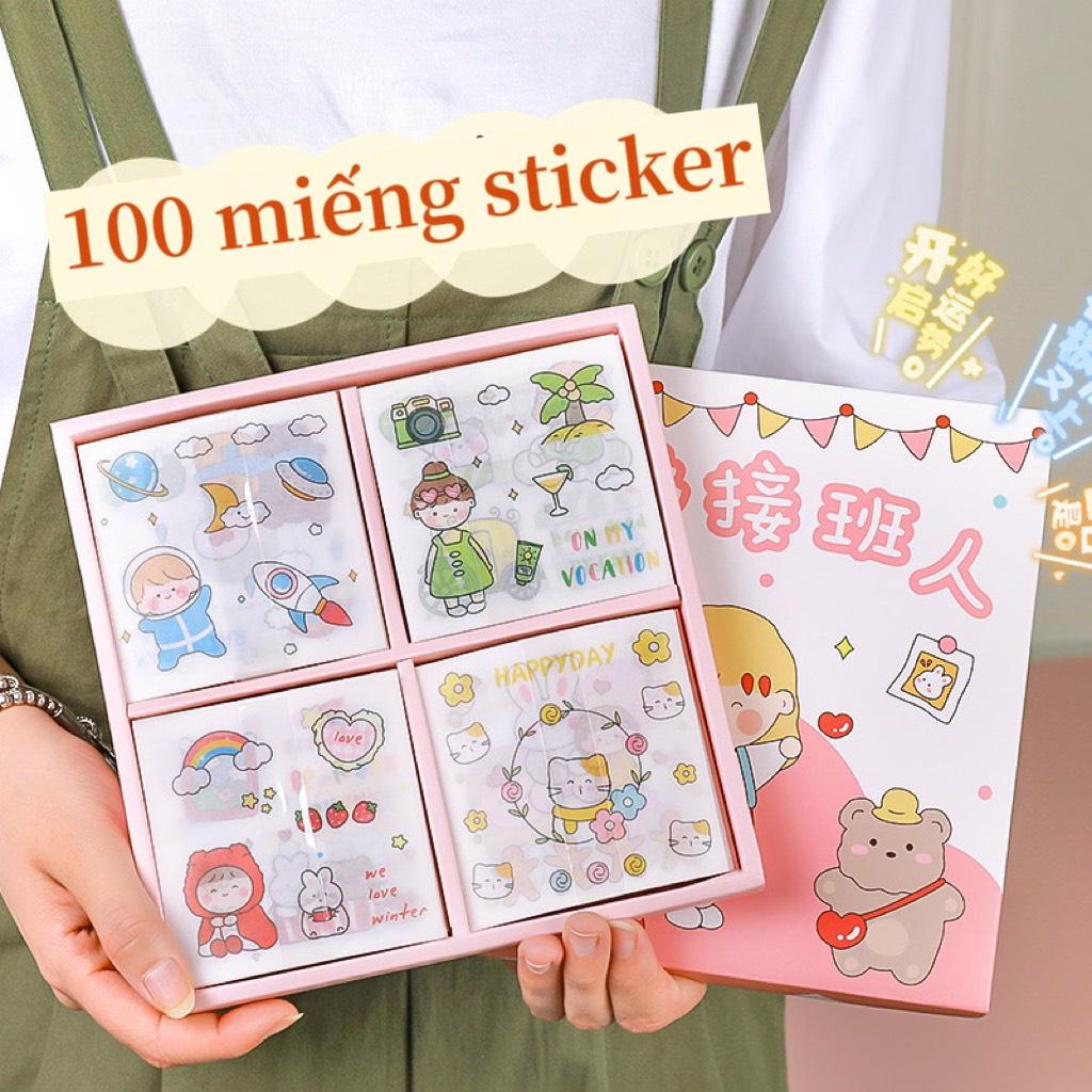 Hộp 100 miếng Sticker dán dễ thương - Văn phòng phẩm - Trang trí đồ vật góc học tập