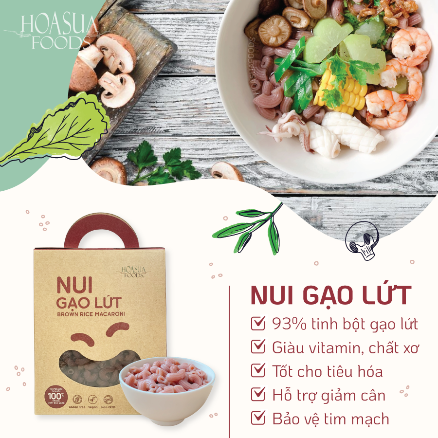 Nui gạo lứt Hoa Sua Foods 500g