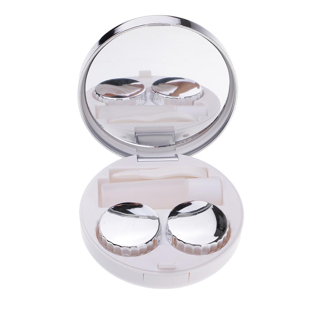 Beauty Mini Contact Lens Box Travel Soaking Case Travel Set Silver Blue