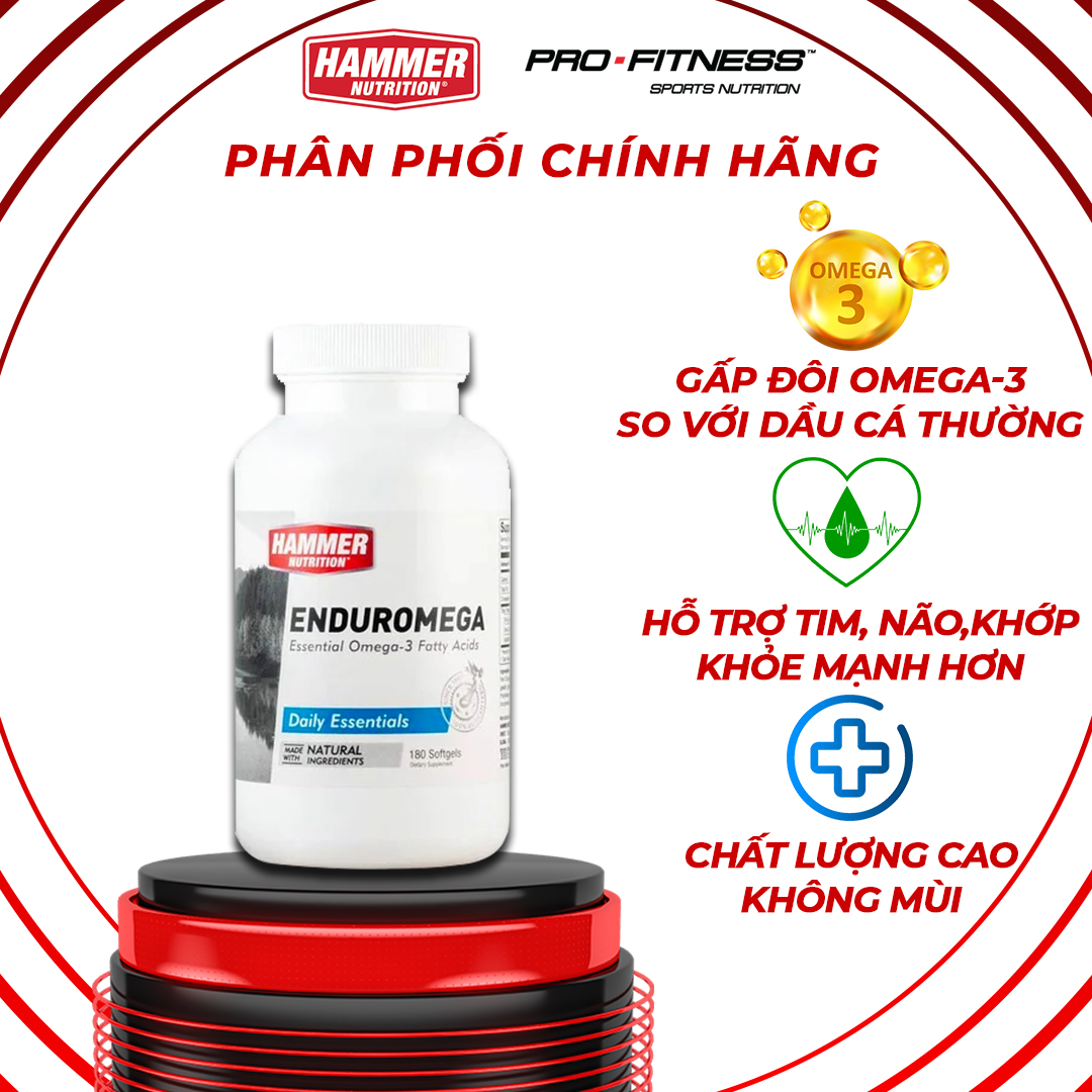 Viên uống dầu cá Omega Enduromega Hammer Nutrition - Viên uống chống oxy hóa, ngăn ngừa bệnh tim mạch (180 viên)