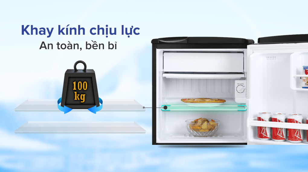 Tủ lạnh Aqua 50 lít AQR-D59FA(BS) Tủ lạnh Mini phòng trọ, phòng ngủ, tủ đựng mỹ phẩm cá nhân - Hàng chính hãng