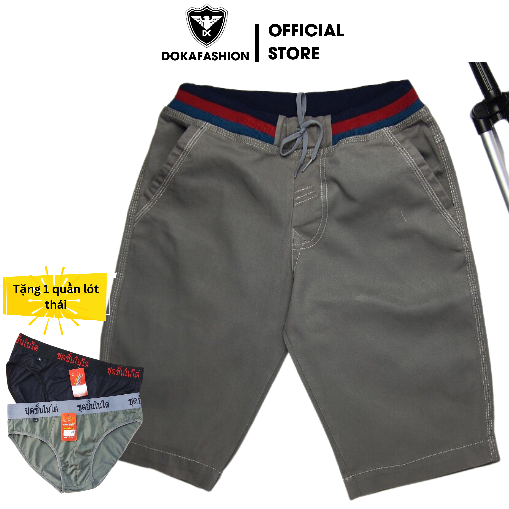 Quần Short Lửng Nam Kaki Tặng Kèm Quần Lót Thái Vải Cotton Mềm Mịn Lưng Thun Đai Quần Có Dây Chun Kéo, Dễ Dàng Điều Chỉnh Phù Hợp Co Giãn Cao Cấp Dkqkn26 - Xám Đậm - Size 28 40 - 50Kg