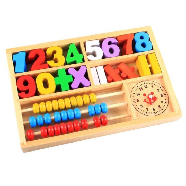 Đồ chơi gỗ toán học - Bảng tính đồng hồ đa năng cho bé học số, học toán và học xem giờ