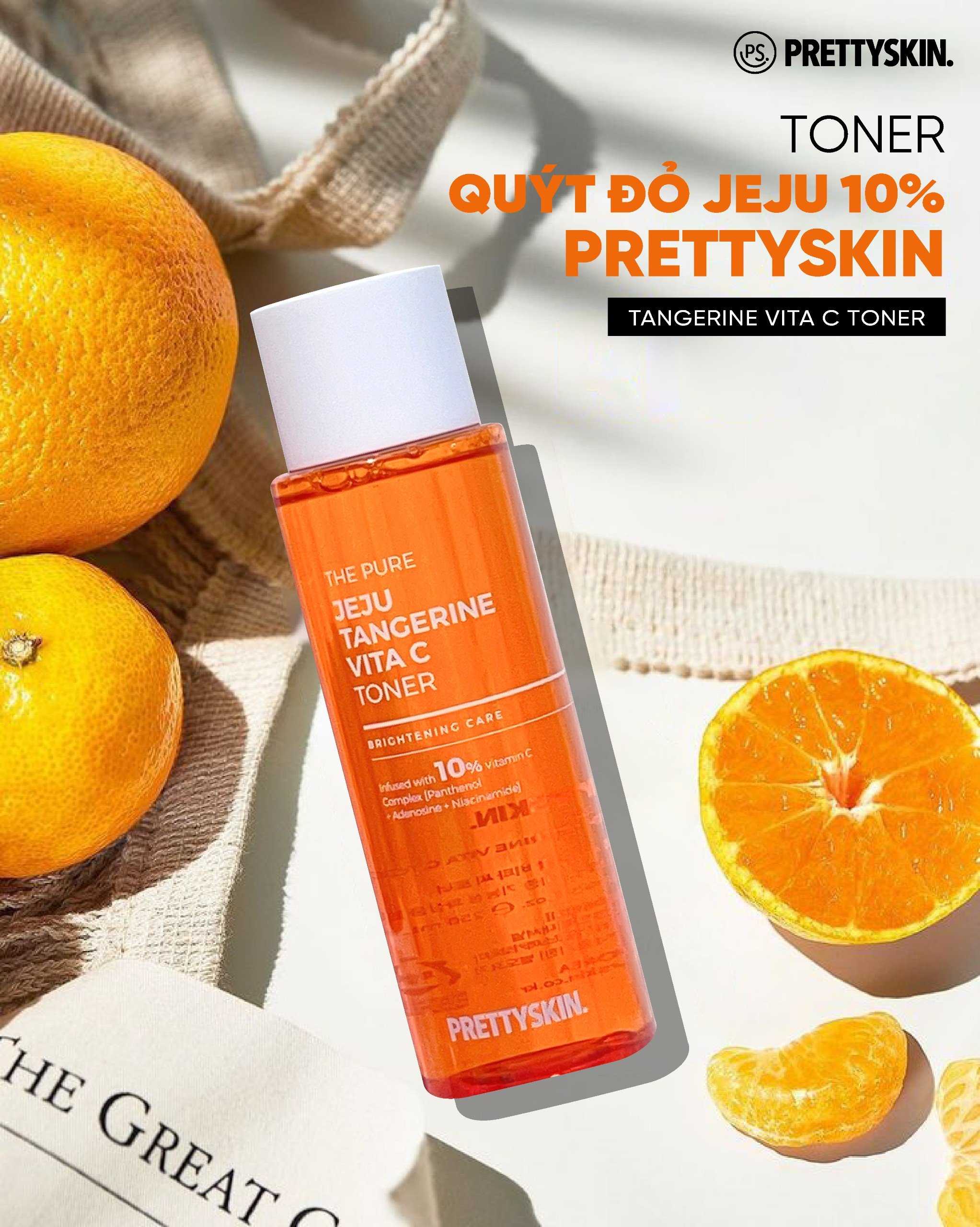 Nước hoa hồng dưỡng trắng, phục hồi da Vitamin C Prettyskin, Toner Pretty Skin The Pure Jeju Tangerine cấp ẩm làm dịu