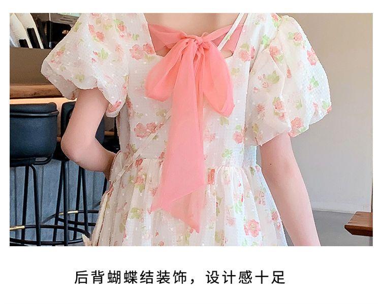 DONGSHOP HOT Cô gái mảnh hoa đầm mùa hè váy 2022 tây cô gái bong bóng tay áo nàng tiên váy váy công chúa trẻ em