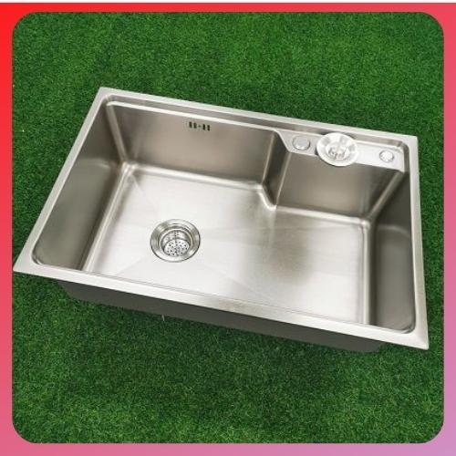 Chậu rửa chén 1 hố FOXIS 6845ND INOX 304 nano chống xước dễ vệ sinh KT 68*45( tặng kèm rổ nhựa kéo rút)