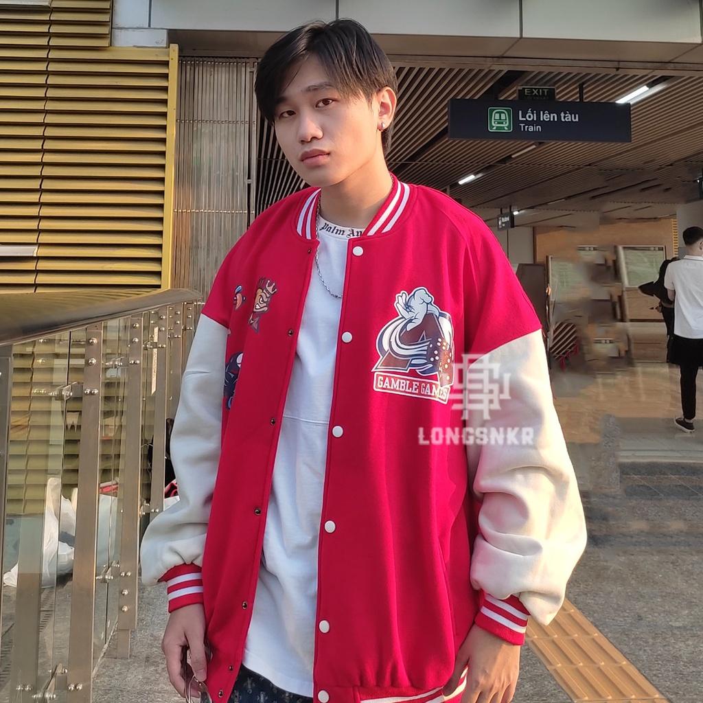 _ Áo khoác Varsity Gamble Game họa tiết Longsnkr chất nỉ giữ nhiệt và thoáng - Bomber /Vars