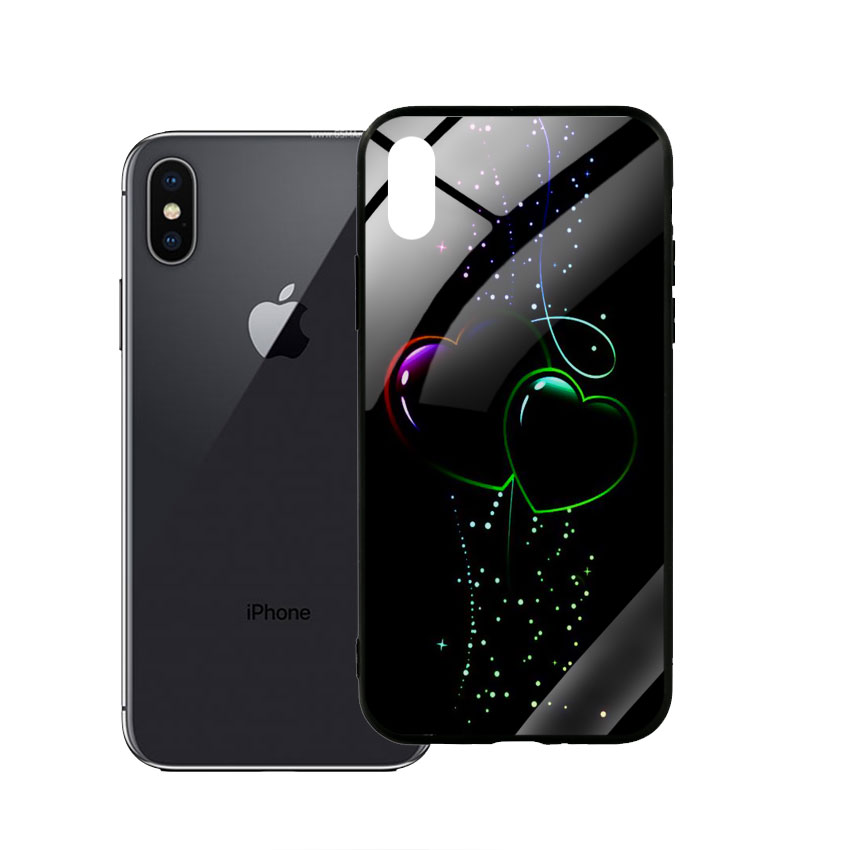 Ốp Lưng Kính Cường Lực cho điện thoại Iphone X / Xs - Heart 12