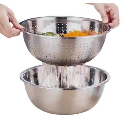 Bộ rổ Inox kèm nạo rau củ 3 món siêu tiện ích