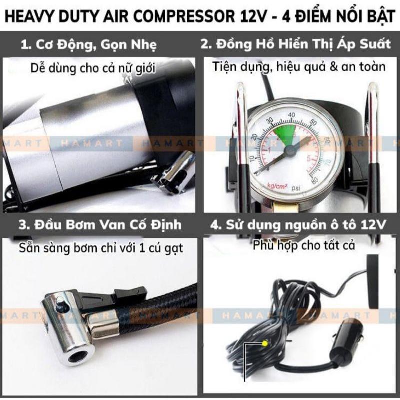 Máy Bơm Lốp Ô Tô Bằng Điện Mini 12V Có Đồng Hồ Áp Suất