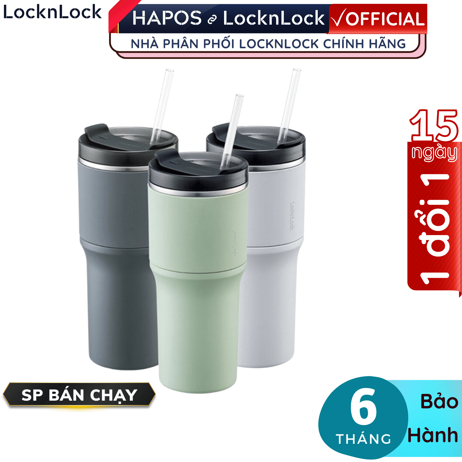 Ly giữ nhiệt Lock&Lock 650ml LHC4277S Metro Drive - Hàng chính hãng kèm ống hút và cọ - Hapos