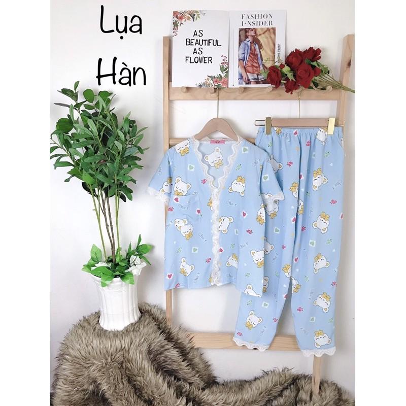 ĐỒ BỘ PIJAMA LỤA REN LƯỚI--Tay ngắn quần dài