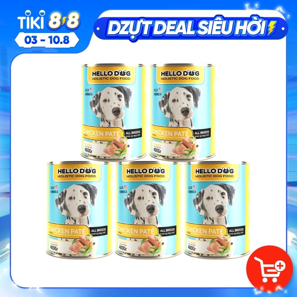 ( Combo 5 Lon ) Pate Tươi Dành Cho Tất Cả Các Giống Chó Ở Mọi Độ Tuổi Hương Vị Gà Thơm Ngon Dễ Ăn Bắt Vị - Hello Dog Chicken Pate 400G