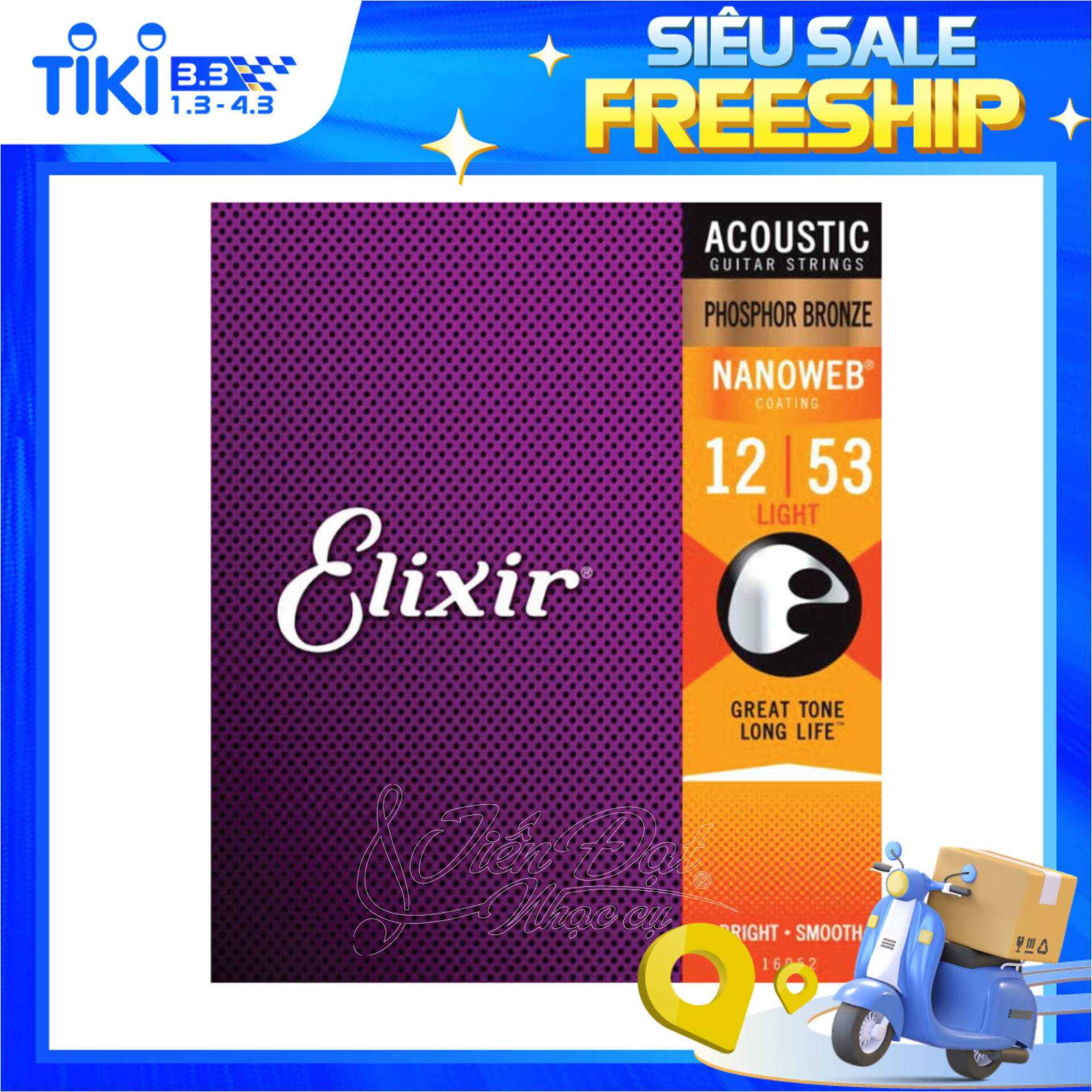 Dây Đàn Elixir Guitar Acoustic Chính Hãng Cao Cấp, ELIXIR 10-16002, ELIXIR 11-16027, ELIXIR 12-16052 - Hàng Chính Hãng