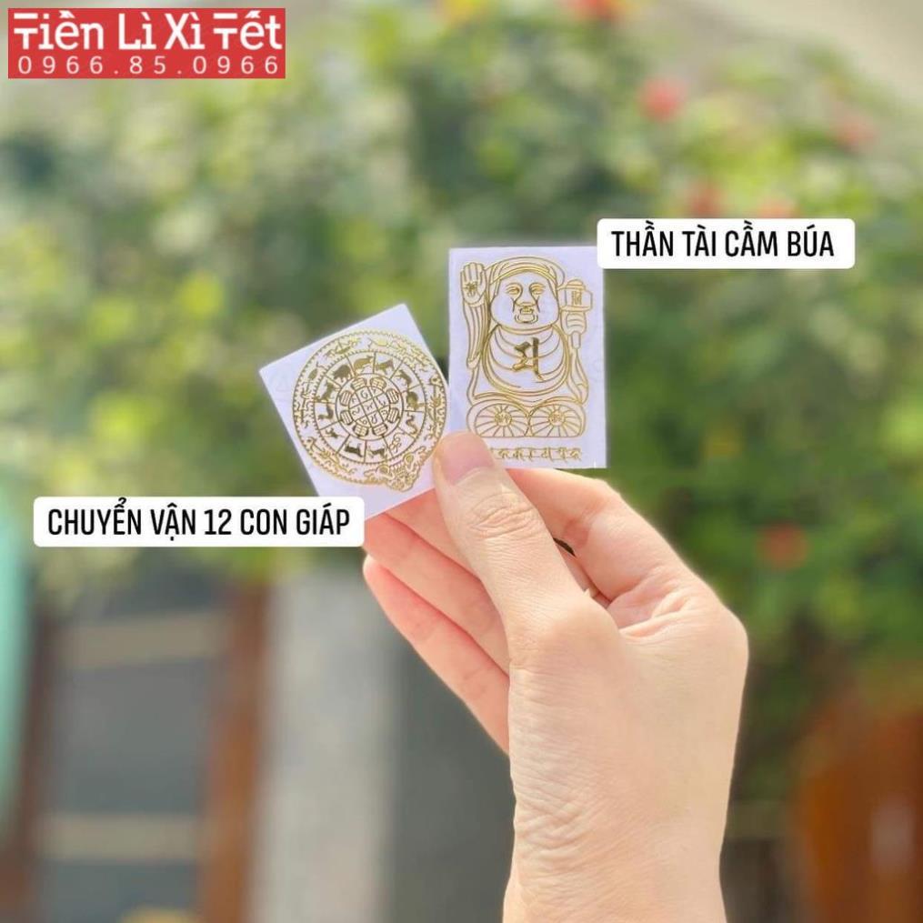 Combo 2 Miếng linh phù CHUYỂN VẬN 12 CON GIÁP và THẦN TÀI CẦM BÚA dán điện thoại ý nghĩa may mắn phong thủy