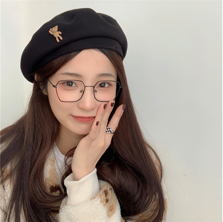 Mũ nồi beret vải nữ tính gắn gấu dễ thương Vintage đội đầu phối đồ đi học đi chơi thu đông xinh giá rẻ