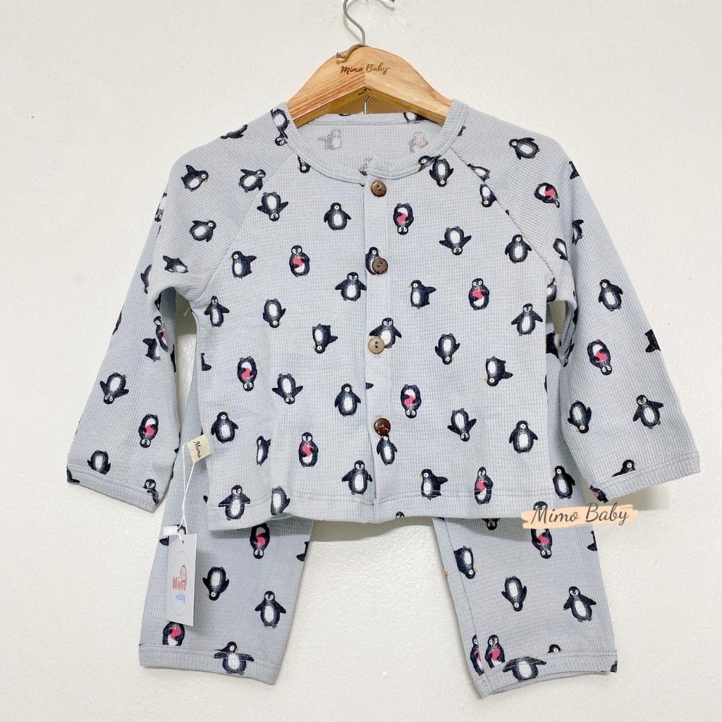 Bộ quần áo thu đông cài cúc chất liệu cotton tổ ong dễ thương cho bé QA35 Mimo Baby