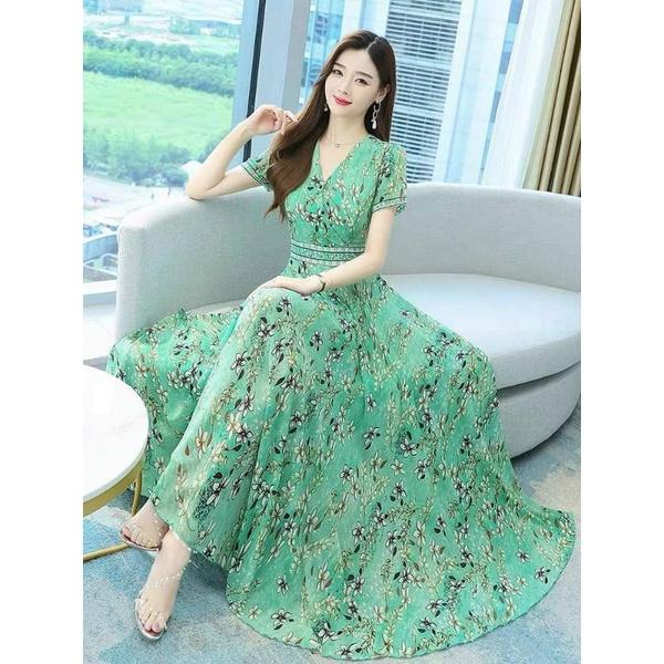 HÀNG NHẬP - ĐẦM MAXI VOAN HOA CỔ ĐẮP CHÉO
