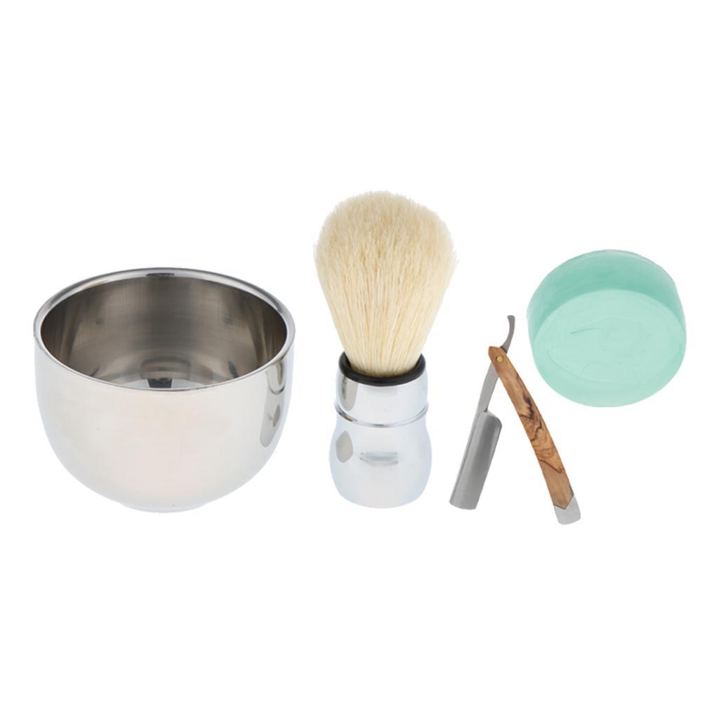 4 Pieces Professional Safety Straight Razors Shaving Brush Shave Mug Bowl Soap Hair Removal Grooming Tools Shaver Set