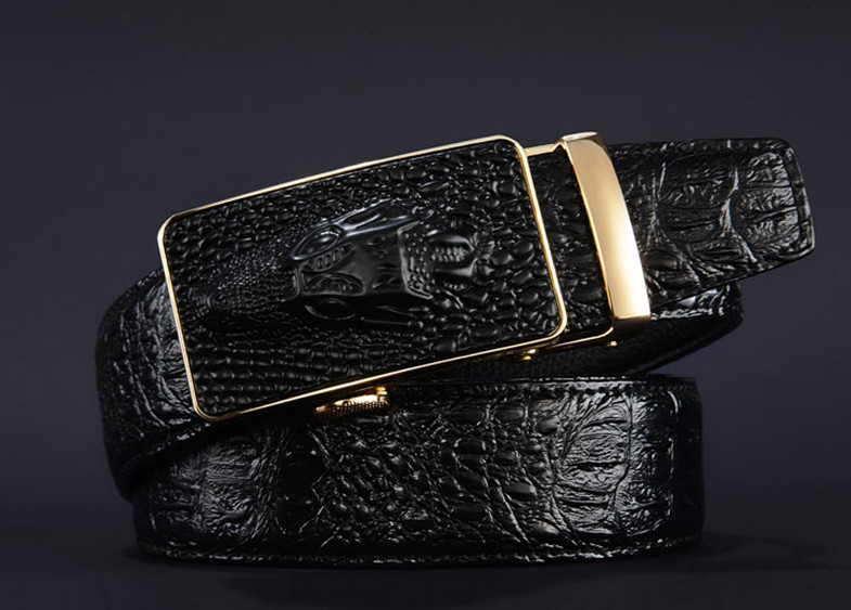 Men's high-end crocodile pattern automatic buckle leather belt Men's fashion business cowhide belt