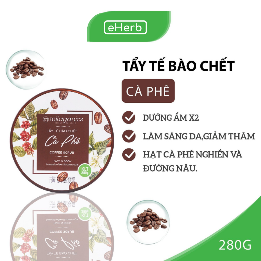 Scrub Tẩy Da Chết Body & Mặt Từ Cà Phê Robusta Trắng Da, Giảm Thâm Nám MILAGANICS