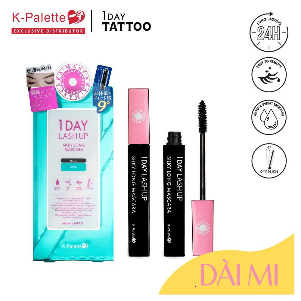 Mascara Chuốt Dài Mi K-Palette 1Day Lash Up Siêu Mịn, Chống Nước, Chống Lem, Không Vón Cục