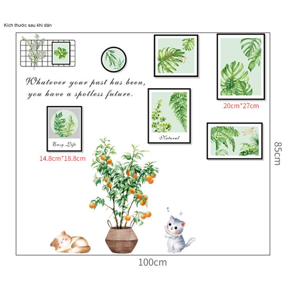 Decal dán tường trang trí - KHUNG TRANH HOA CỎ XANH MÁT