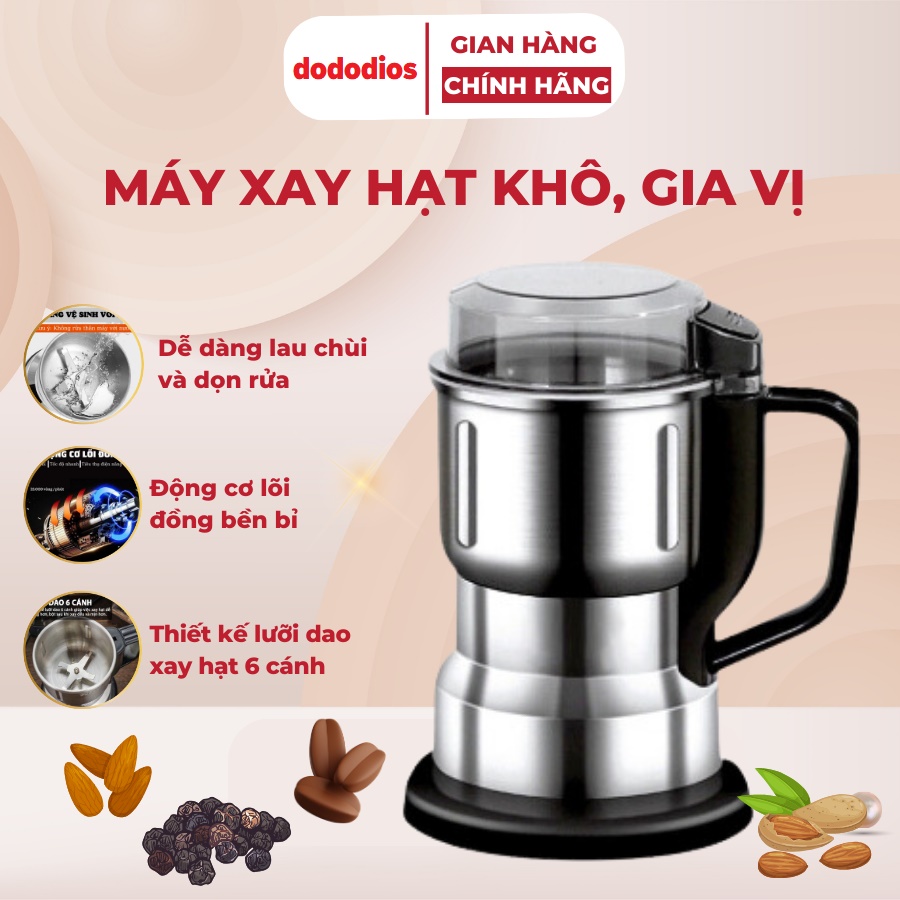 Máy Xay Hạt Khô Tiêu Chuẩn Châu Âu, Xay Ngũ Cốc Mini Công Suất 300W Lưỡi Dao 6 Cánh Thân Máy Bằng Thép Không Gỉ - Food - Hàng Chính Hãng Dododios