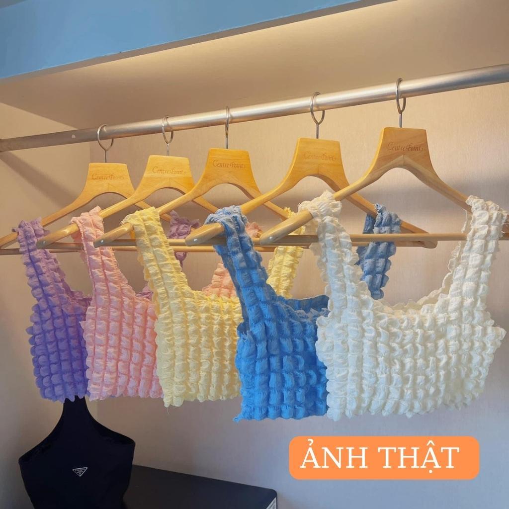 Áo 2 dây xốp phồng ô vuông bản to croptop balỗ đủ màu co giãn siêu xinh. MET SHOP