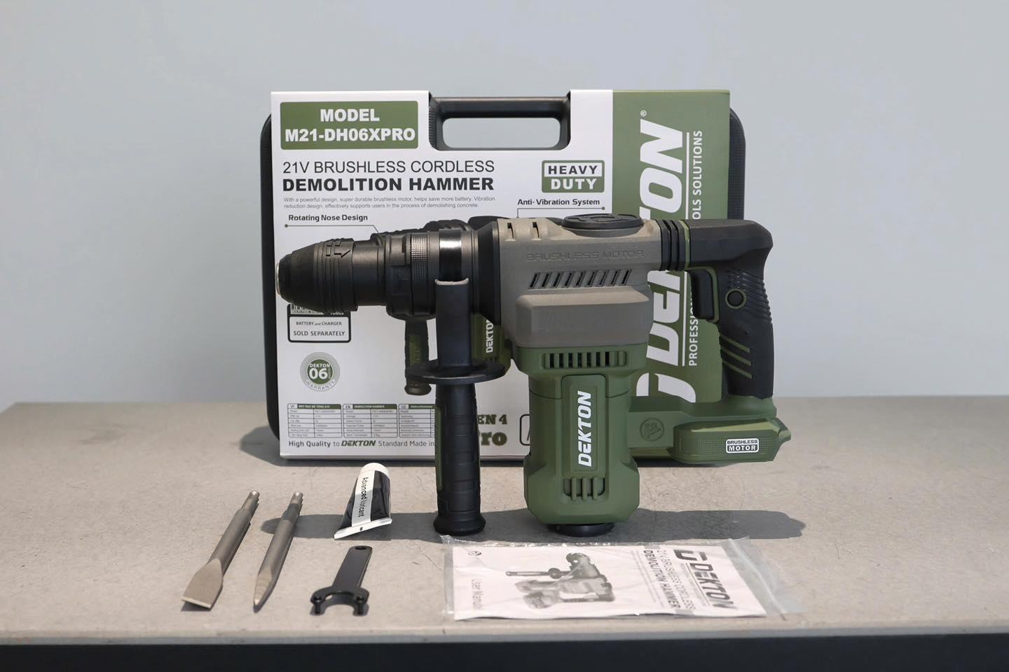 THÂN MÁY ĐỤC BÊ TÔNG PIN 6J ĐỘNG CƠ KHÔNG CHỔI THAN MÀU OLIVE M21-DH06XPRO DEKTON - HÀNG CHÍNH HÃNG