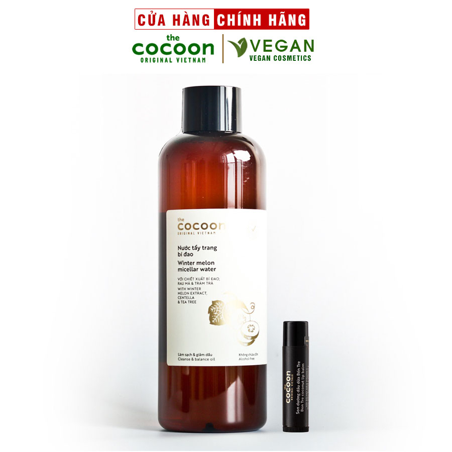 Combo Nước tẩy trang bí đao cocoon 500ml + Son dưỡng môi dầu dừa bến tre cocoon 5g