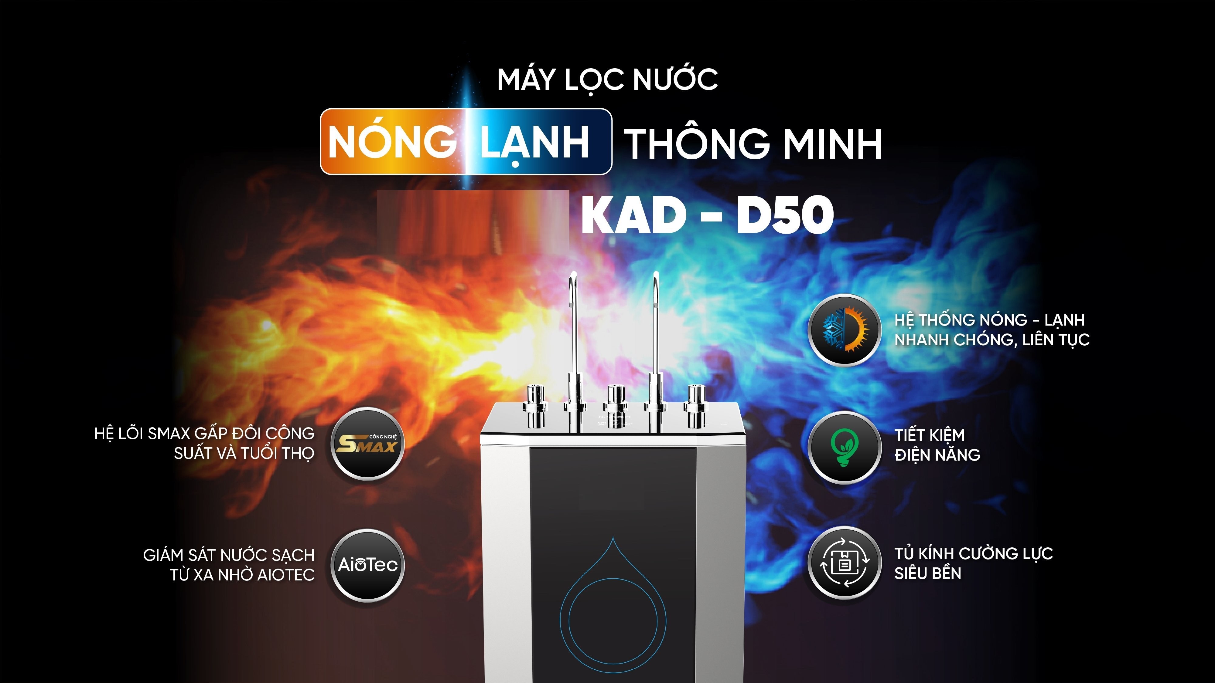 Máy Lọc Nước Nóng Lạnh Nguội KAD-D50 (10 lõi lọc Smax hiệu suất cao) - Hàng Chính Hãng