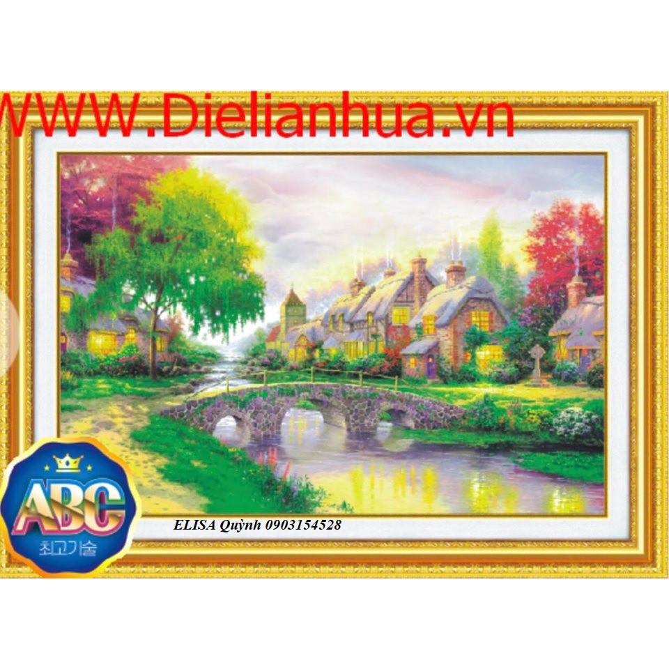 Tranh đá sông nước ruộng đồng DF375 - kích thước: 90 * 60cm.