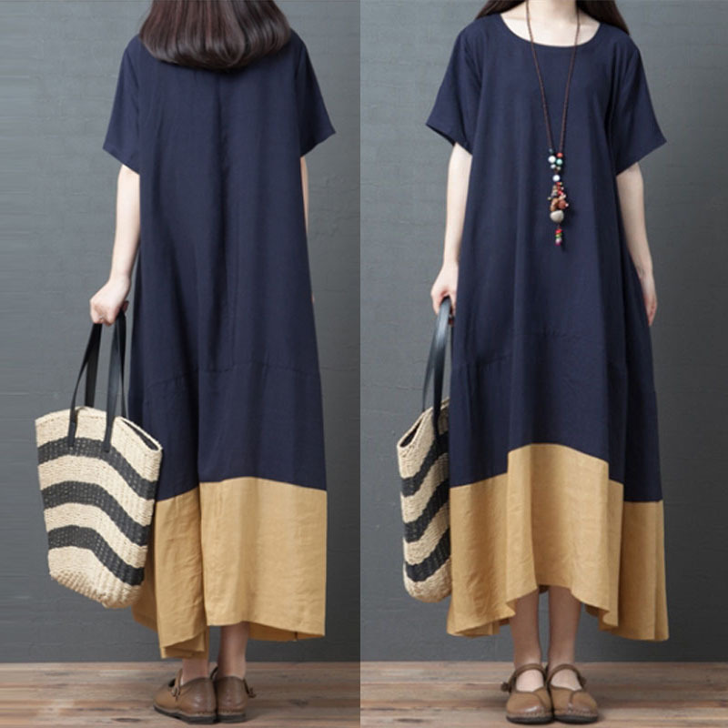 Đầm trung niên dáng dài form rộng chất đũi mát thời trang cho phái nữ Đũi Việt DV166