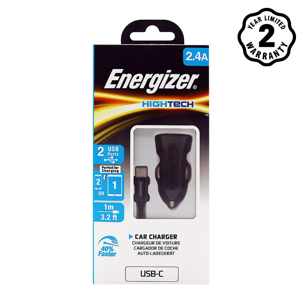 Sạc ô-tô Energizer 2.4A 2USB màu đen kèm cáp USB-C2.0 - DCA2BHC23 - Hàng chính hãng