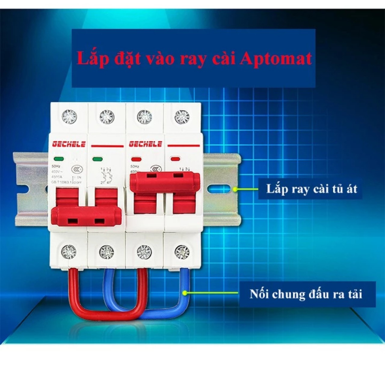 CB đảo chiều 2 nguồn điện 2 pha 100A 2P 230V Gechele