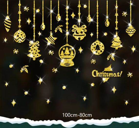 Decal trang trí Noel - Rèm dây phụ kiện nhũ kim tuyến
